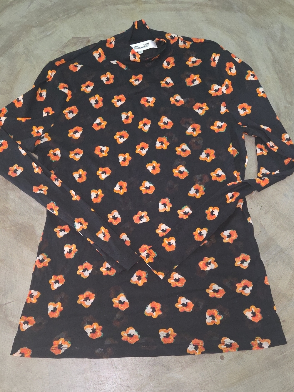 Diane Von Furstenberg Remy Top Polka Dot Flower Black
